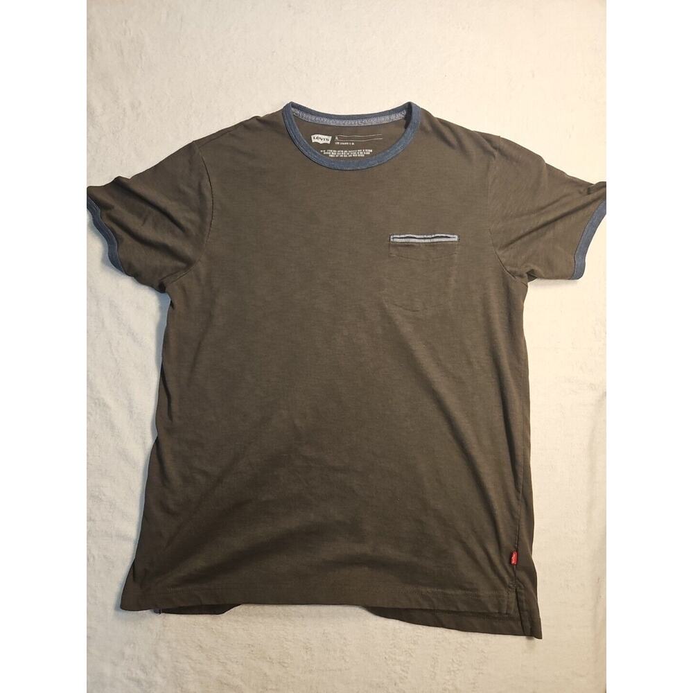 Levis Mens Pocket T Shirt XL Olive Green - Blue Collar Short Sleeve